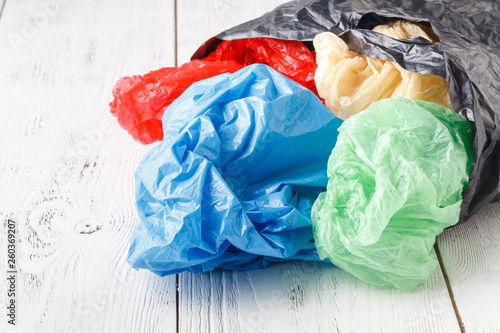 plastic bag for shopping on rustic background. sustainable lifestyle concept. zero waste. plastic free items