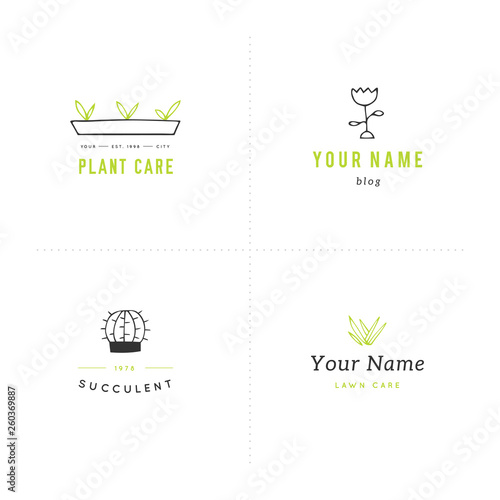 Vector garden logo templates set. Colored isolated elements.