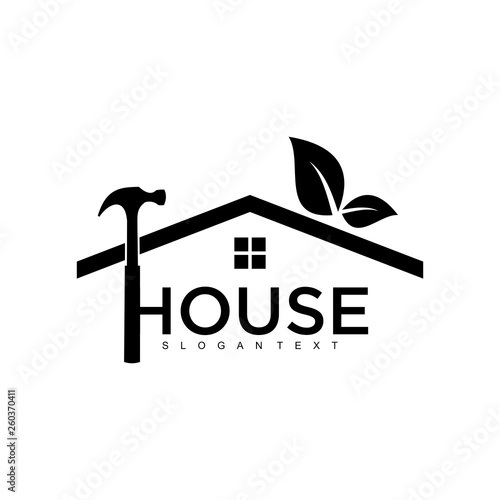 hammer house leaf logo concept vector art