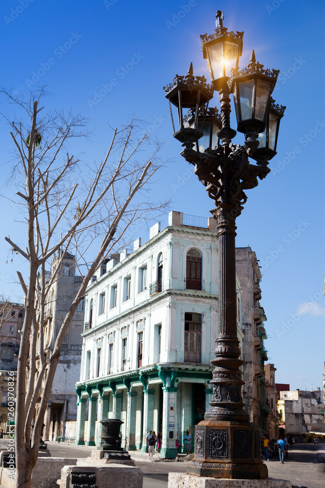 old buildings on the famous tourist street Malecon in Havana, Cuba