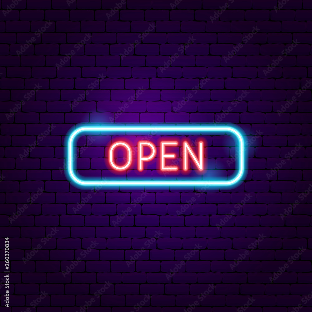 Fototapeta premium Open Sign Neon Label