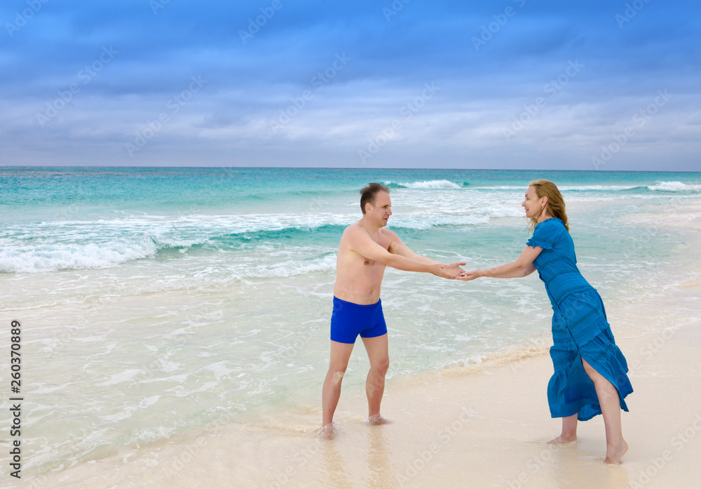 loving couple on the seashore, Cayo Largo island, Cuba...
