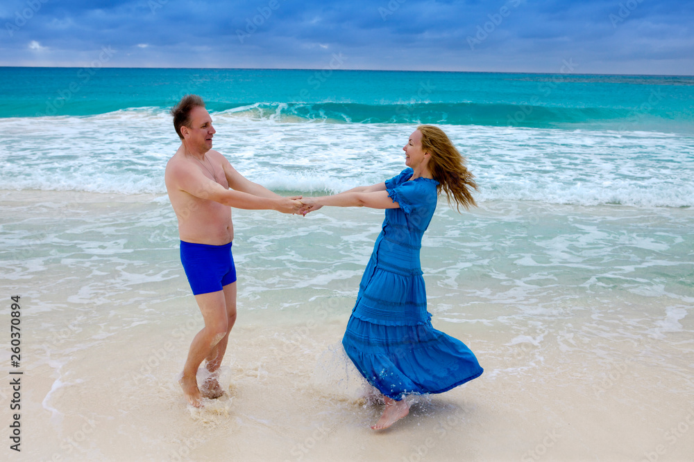 loving couple on the seashore, Cayo Largo island, Cuba...
