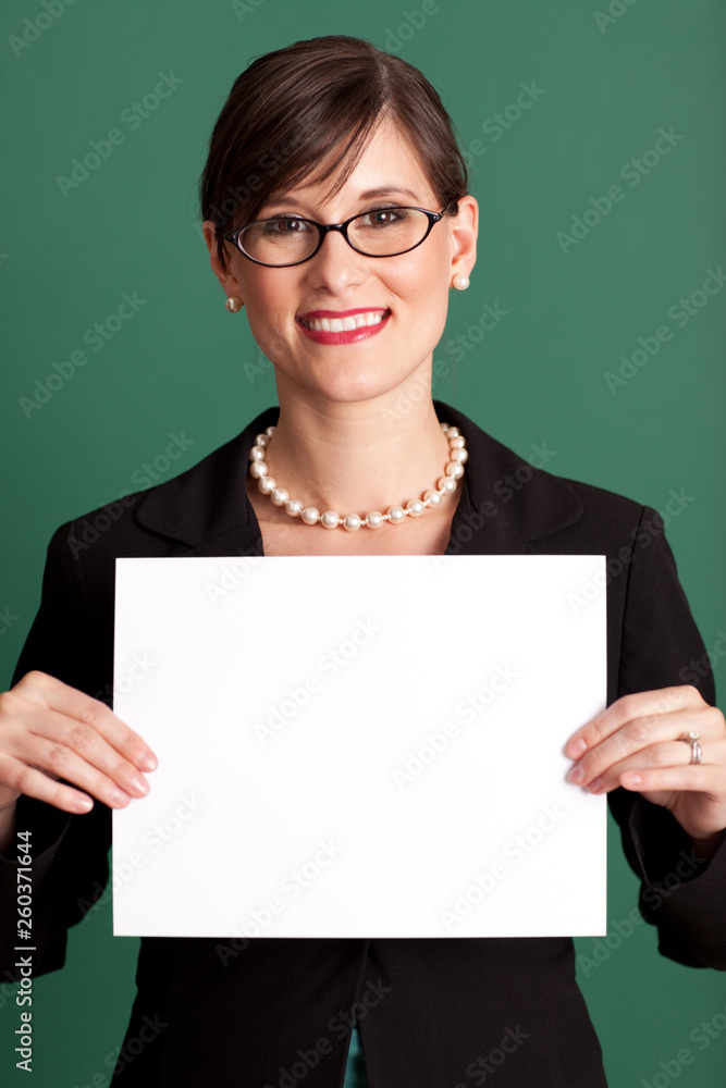 Businesswoman Holding Blank Paper for Message - Business Concept Businesswoman Holding Blank Paper for Message - Business Concept