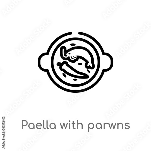 outline paella with parwns vector icon. isolated black simple line element illustration from bistro and restaurant concept. editable vector stroke paella with parwns icon on white background