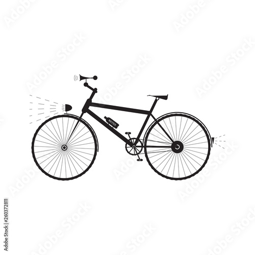 Bicycle with light,sound horn and water bottle - vector illustration
