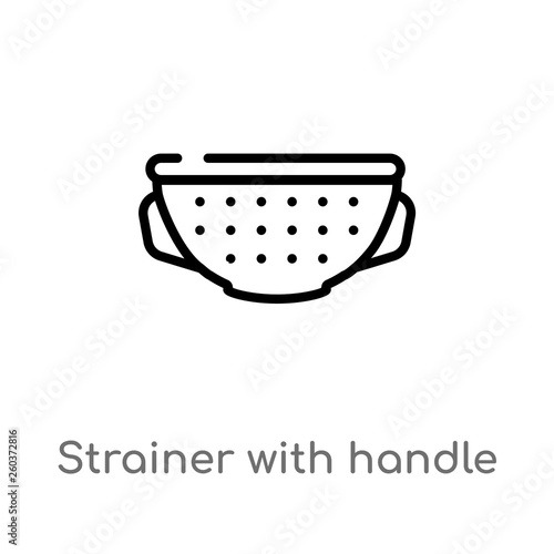 outline strainer with handle vector icon. isolated black simple line element illustration from bistro and restaurant concept. editable vector stroke strainer with handle icon on white background
