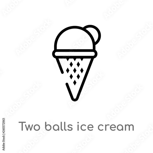 outline two balls ice cream cone vector icon. isolated black simple line element illustration from bistro and restaurant concept. editable vector stroke two balls ice cream cone icon on white