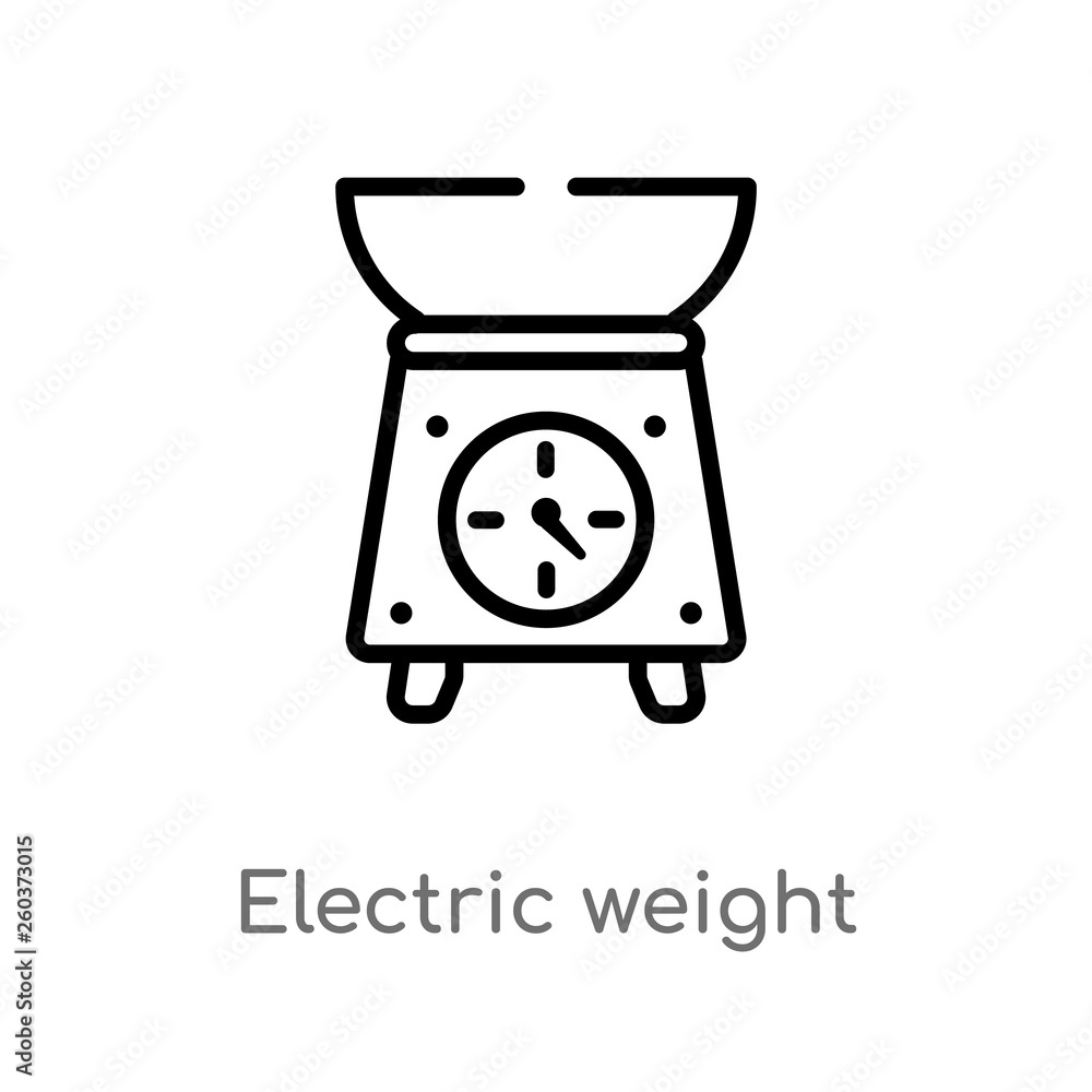 outline electric weight scale vector icon. isolated black simple line element illustration from bistro and restaurant concept. editable vector stroke electric weight scale icon on white background outline electric weight scale vector icon. isolated black simple line element illustration from bistro and restaurant concept. editable vector stroke electric weight scale icon on white background