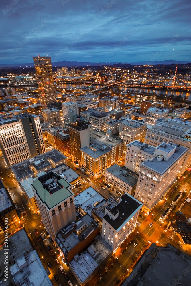 Portland City Night Aerial 