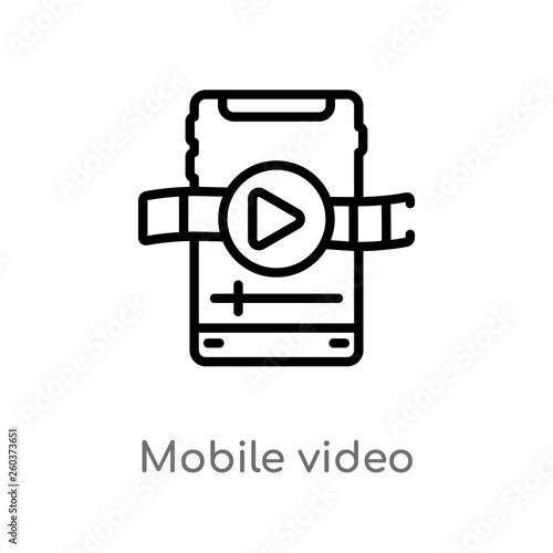 outline mobile video vector icon. isolated black simple line element illustration from blogger and influencer concept. editable vector stroke mobile video icon on white background