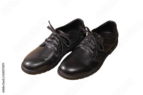 Black leather mens shoes with laces isolated on white background
