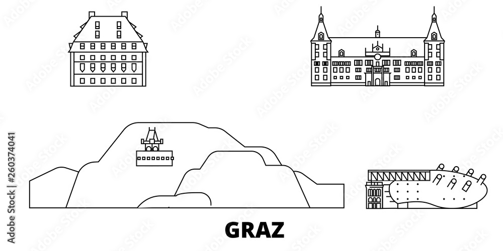 Austria, Graz flat travel skyline set. Austria, Graz black city vector