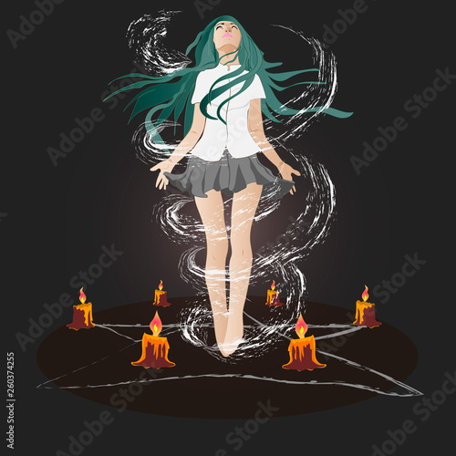 Girl holds a magical ritual vector art