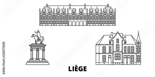 Obraz na płótnie Belgium, Liege flat travel skyline set. Belgium, Liege black city vector panorama, illustration, travel sights, landmarks, streets. w salonie