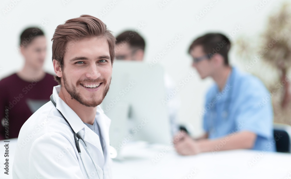 portrait of smiling doctor portrait of smiling doctor