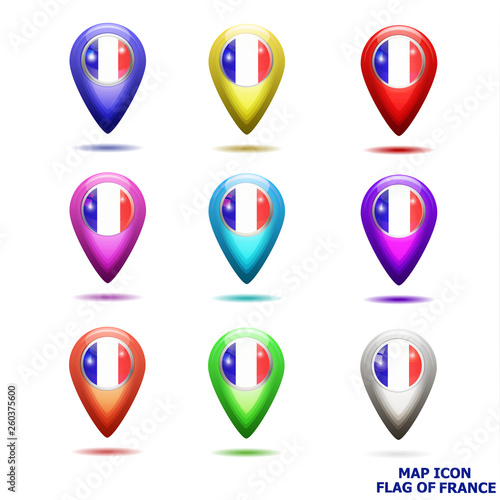 Bright map icon with flag of France. Location Icon illustration Free Download Bright map icon with flag of France. Location Icon illustration - GFXLoad