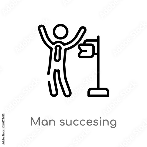 outline man succesing vector icon. isolated black simple line element illustration from business concept. editable vector stroke man succesing icon on white background