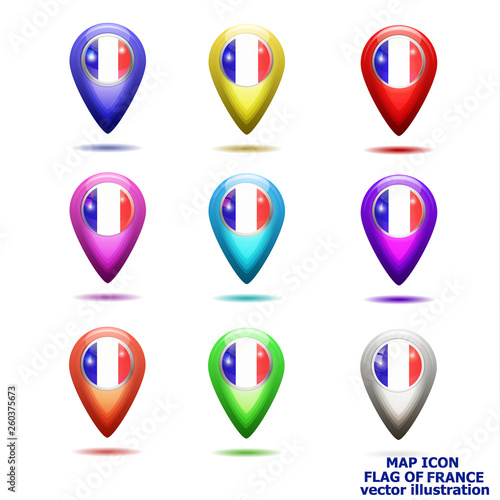 Free Download Bright map icon with flag of France. Location Icon vector. Vector illustration - GFXLoad