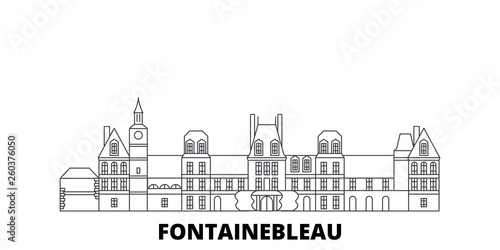 France, Fontainebleau  flat travel skyline set. France, Fontainebleau  black city vector panorama, illustration, travel sights, landmarks, streets.