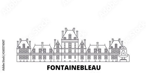 France, Fontainebleau Landmark flat travel skyline set. France, Fontainebleau Landmark black city vector panorama, illustration, travel sights, landmarks, streets.