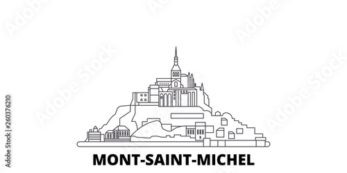 France, Mont Saint Michel And Its Bay flat travel skyline set. France, Mont Saint Michel And Its Bay black city vector panorama, illustration, travel sights, landmarks, streets.
