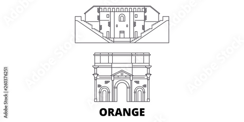 France, Orange  flat travel skyline set. France, Orange  black city vector panorama, illustration, travel sights, landmarks, streets.