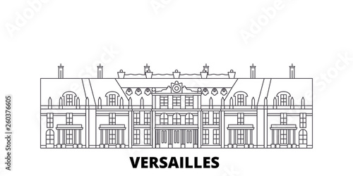 Obraz na płótnie France, Versailles flat travel skyline set. France, Versailles black city vector panorama, illustration, travel sights, landmarks, streets. w salonie