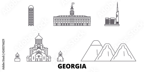 Georgia flat travel skyline set. Georgia black city vector panorama, illustration, travel sights, landmarks, streets.