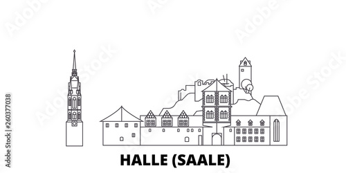 Germany, Halle (Saale) flat travel skyline set. Germany, Halle (Saale) black city vector panorama, illustration, travel sights, landmarks, streets.