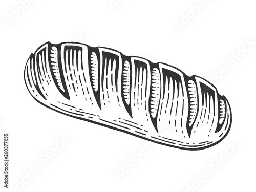 Bread loaf sketch engraving vector illustration. Scratch board style imitation. Black and white hand drawn image.