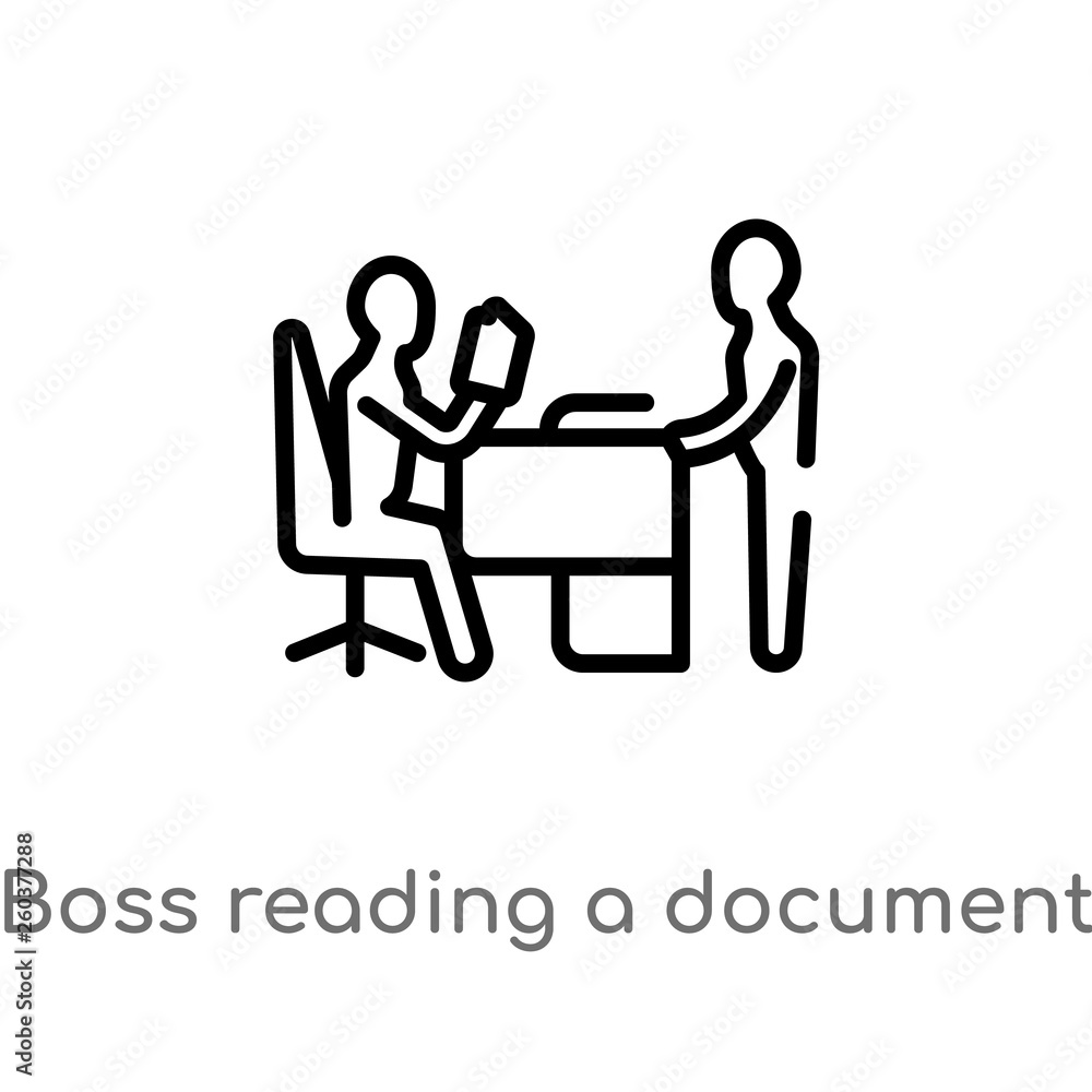 outline boss reading a document vector icon. isolated black simple line element illustration from business concept. editable vector stroke boss reading a document icon on white background outline boss reading a document vector icon. isolated black simple line element illustration from business concept. editable vector stroke boss reading a document icon on white background
