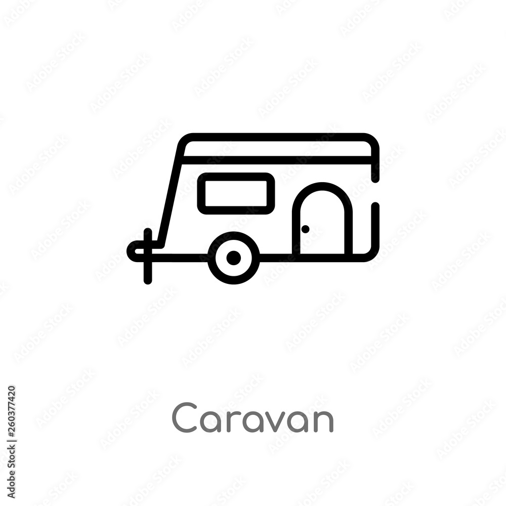 outline caravan vector icon. isolated black simple line element illustration from camping concept. editable vector stroke caravan icon on white background