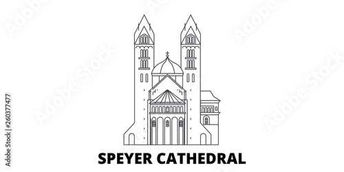 Germany, Speyer flat travel skyline set. Germany, Speyer black city vector panorama, illustration, travel sights, landmarks, streets.