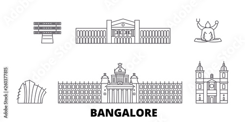 India, Bangalore flat travel skyline set. India, Bangalore black city vector panorama, illustration, travel sights, landmarks, streets. photo