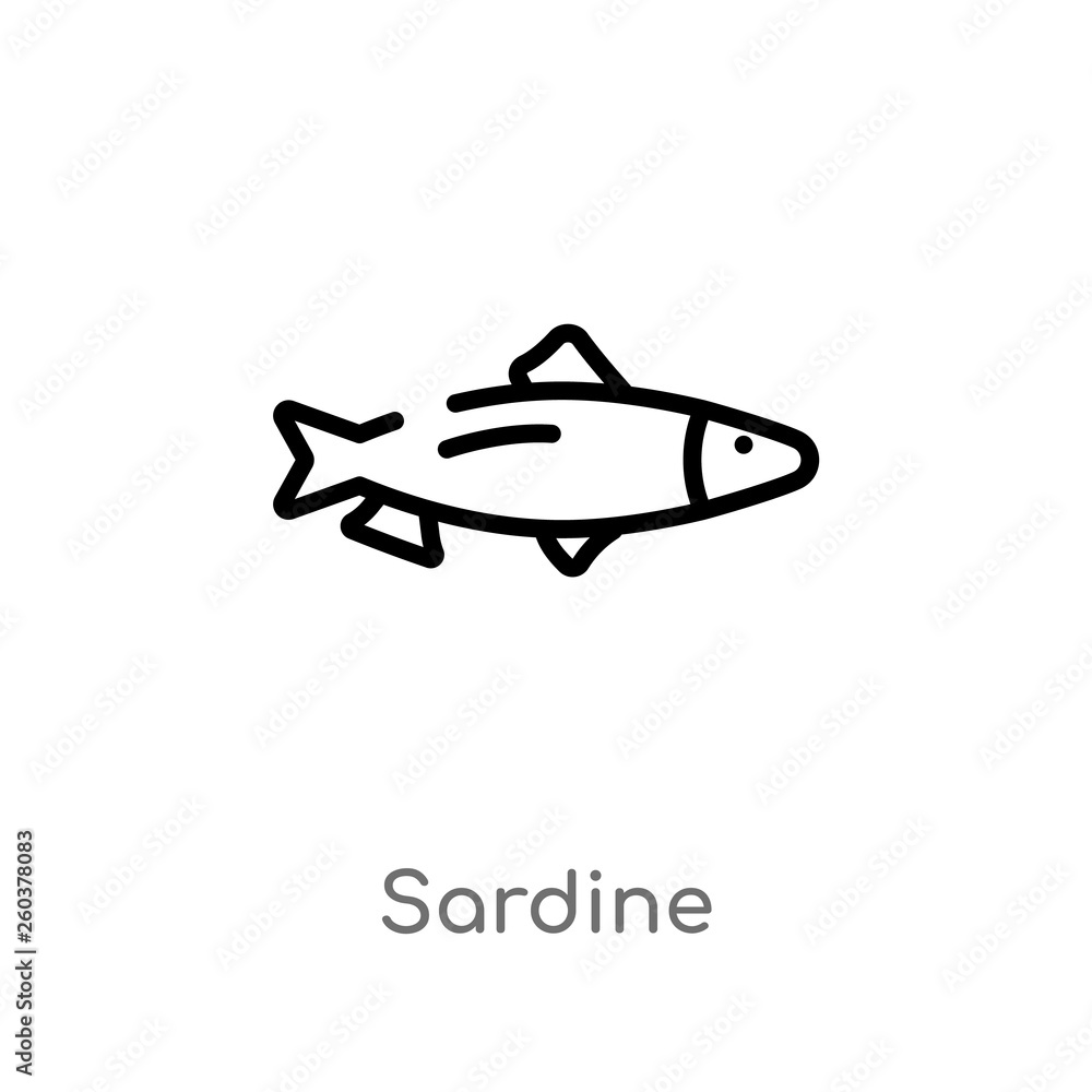 outline sardine vector icon. isolated black simple line element illustration from camping concept. editable vector stroke sardine icon on white background