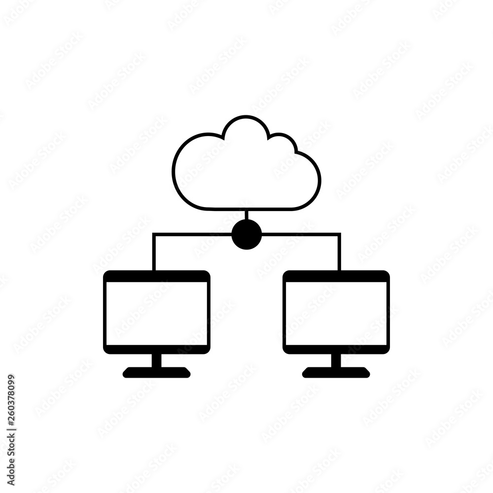 Cloud and computer icon.Cloud computing sign Cloud and computer icon.Cloud computing sign