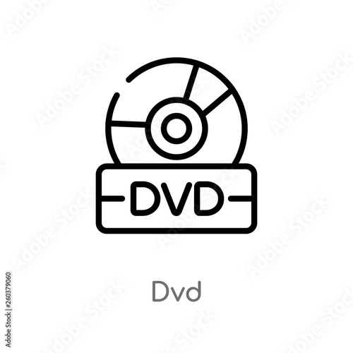 outline dvd vector icon. isolated black simple line element illustration from cinema concept. editable vector stroke dvd icon on white background