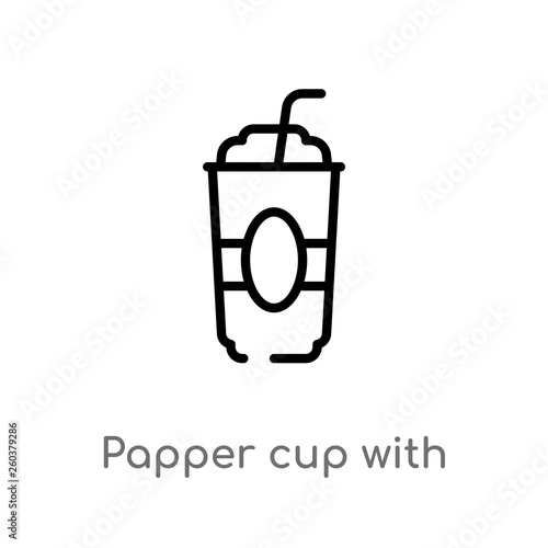 outline papper cup with straw vector icon. isolated black simple line element illustration from cinema concept. editable vector stroke papper cup with straw icon on white background