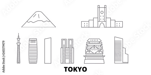 Canvas Print Japan, Tokyo City flat travel skyline set