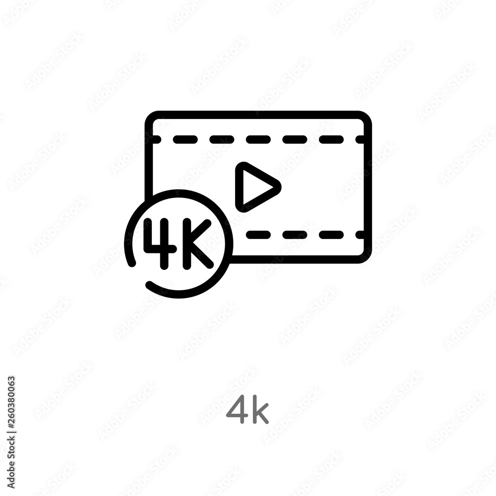 outline 4k vector icon. isolated black simple line element illustration from cinema concept. editable vector stroke 4k icon on white background outline 4k vector icon. isolated black simple line element illustration from cinema concept. editable vector stroke 4k icon on white background