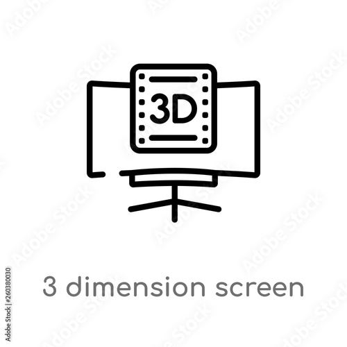 outline 3 dimension screen vector icon. isolated black simple line element illustration from cinema concept. editable vector stroke 3 dimension screen icon on white background