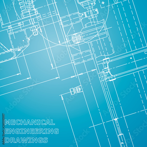 Blueprint. Vector engineering illustration. Computer aided design system. Corporate Identity. Blue and white