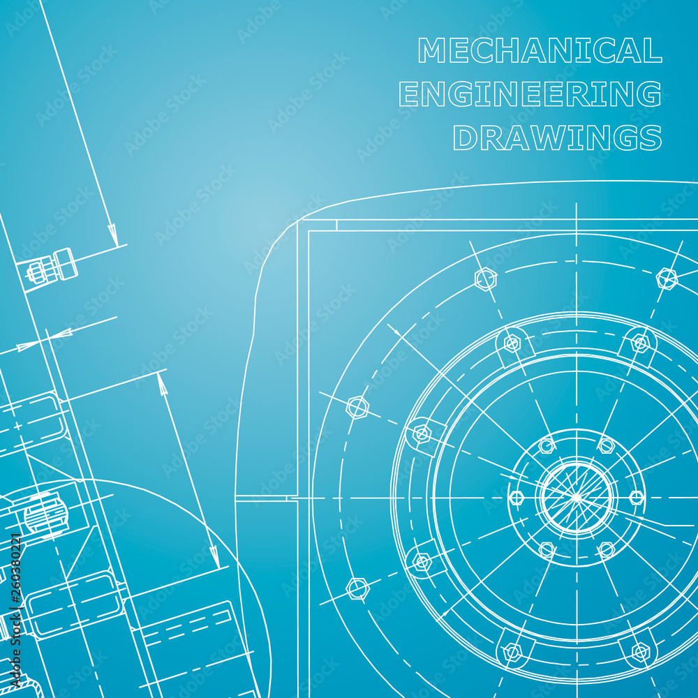 Blueprint. Vector drawing. Mechanical instrument. Corporate Identity. Blue and white