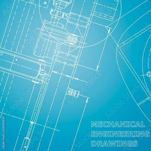 Blueprint, Sketch. Vector engineering illustration. Cover, flyer, banner, background. Corporate Identity. Blue and white