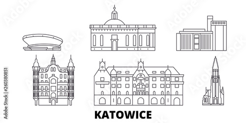 Poland, Katowice flat travel skyline set. Poland, Katowice black city vector panorama, illustration, travel sights, landmarks, streets. photo