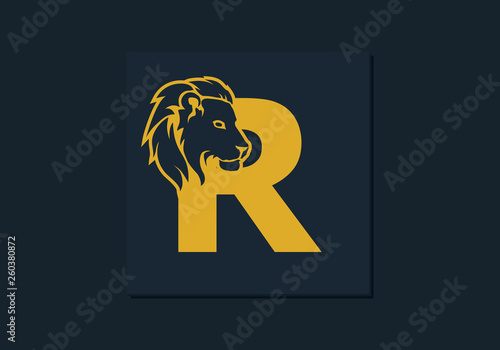 Lion head inside letter R. Abstract, creative emblem for logotype, brand identity, company, corporate, entity name. Modern simple luxury template alphabet. Letter Design Vector. Animal concept. EPS