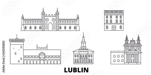 Poland, Lublin flat travel skyline set. Poland, Lublin black city vector panorama, illustration, travel sights, landmarks, streets. photo