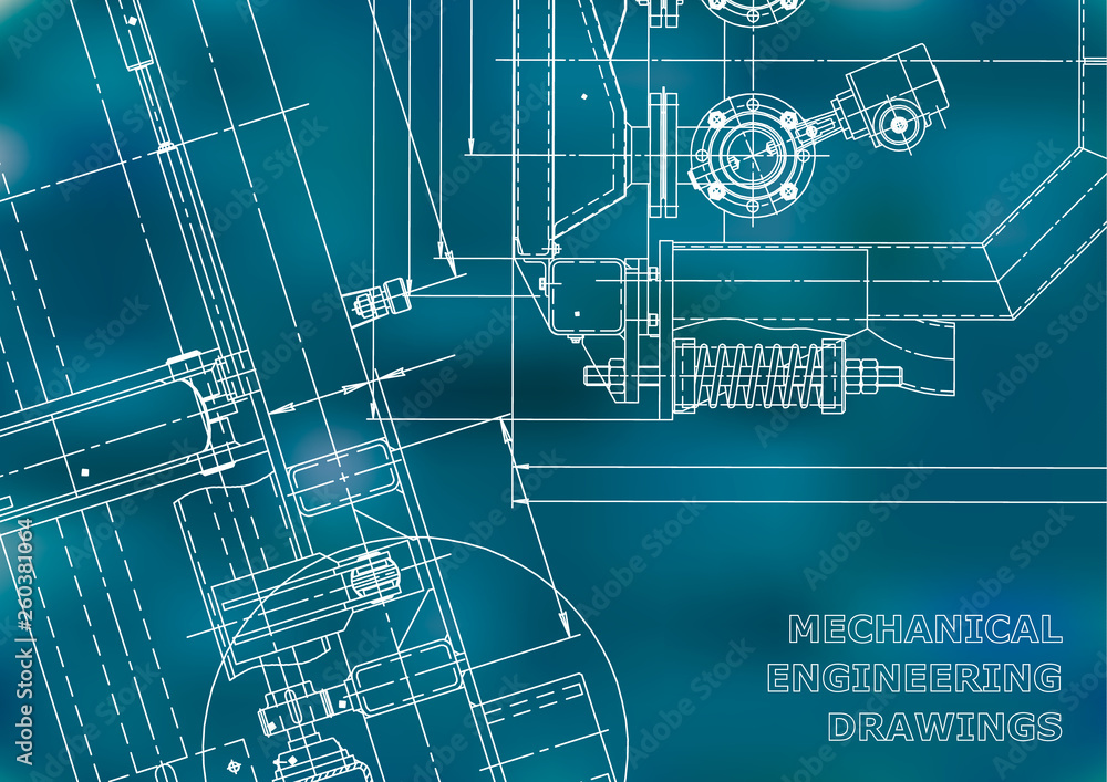 Blueprint. Vector engineering drawings. Mechanical instrument making. Technical Blue background