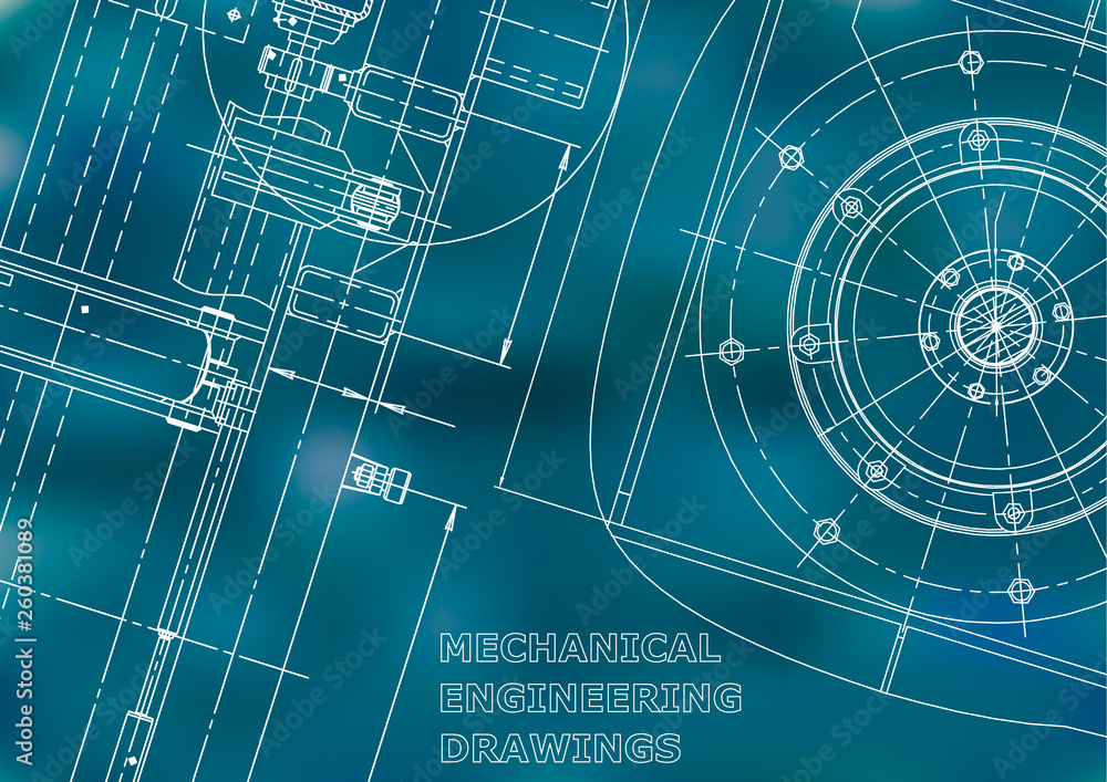 Blueprint, Sketch. Vector engineering illustration. Cover, flyer, banner. Blue background